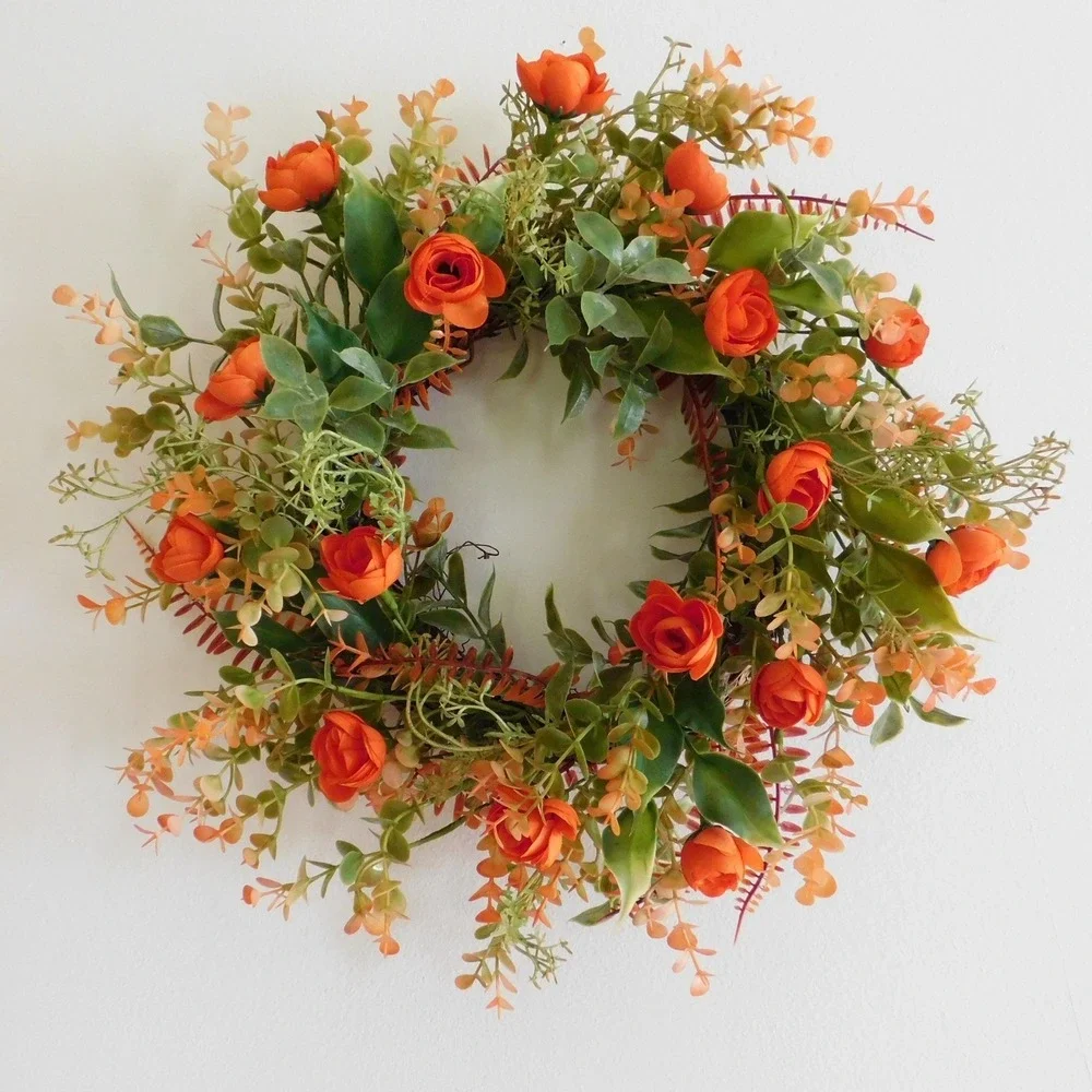 Late Summer Early Fall Small Wreath, Fall Decor Orange Flowers Housewarming gift